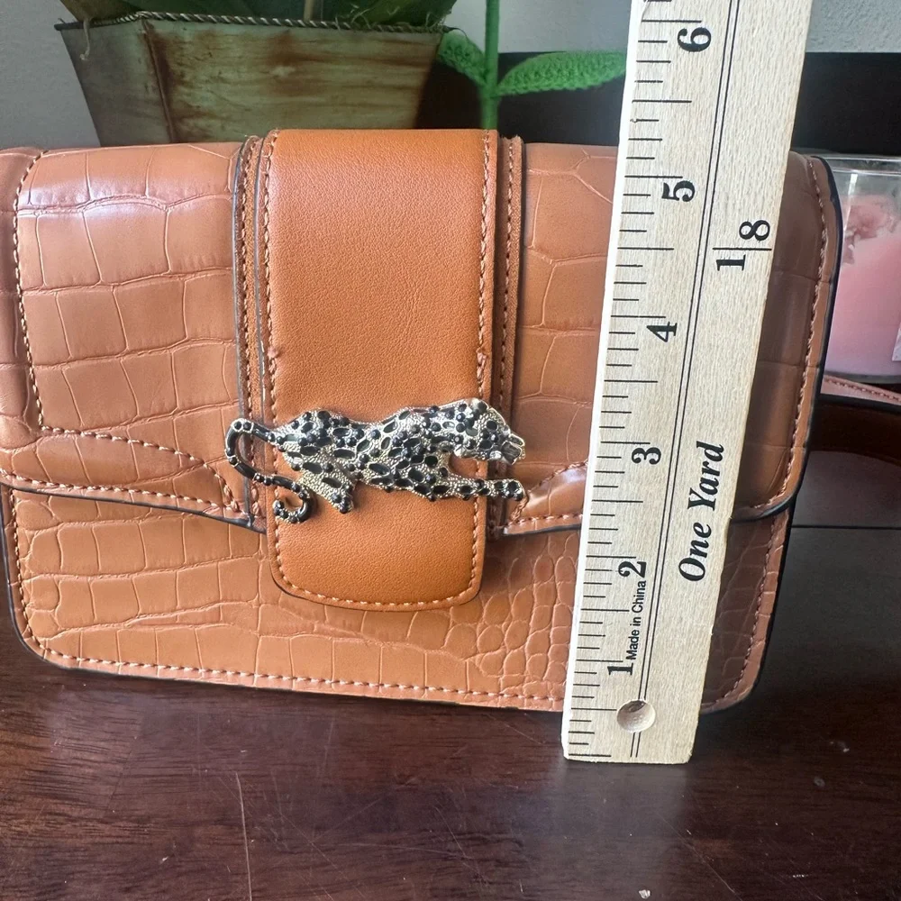 Topshop Tan Croc-Embossed Mini Belt Bag with Leopard Clasp - Picture 13 of 14